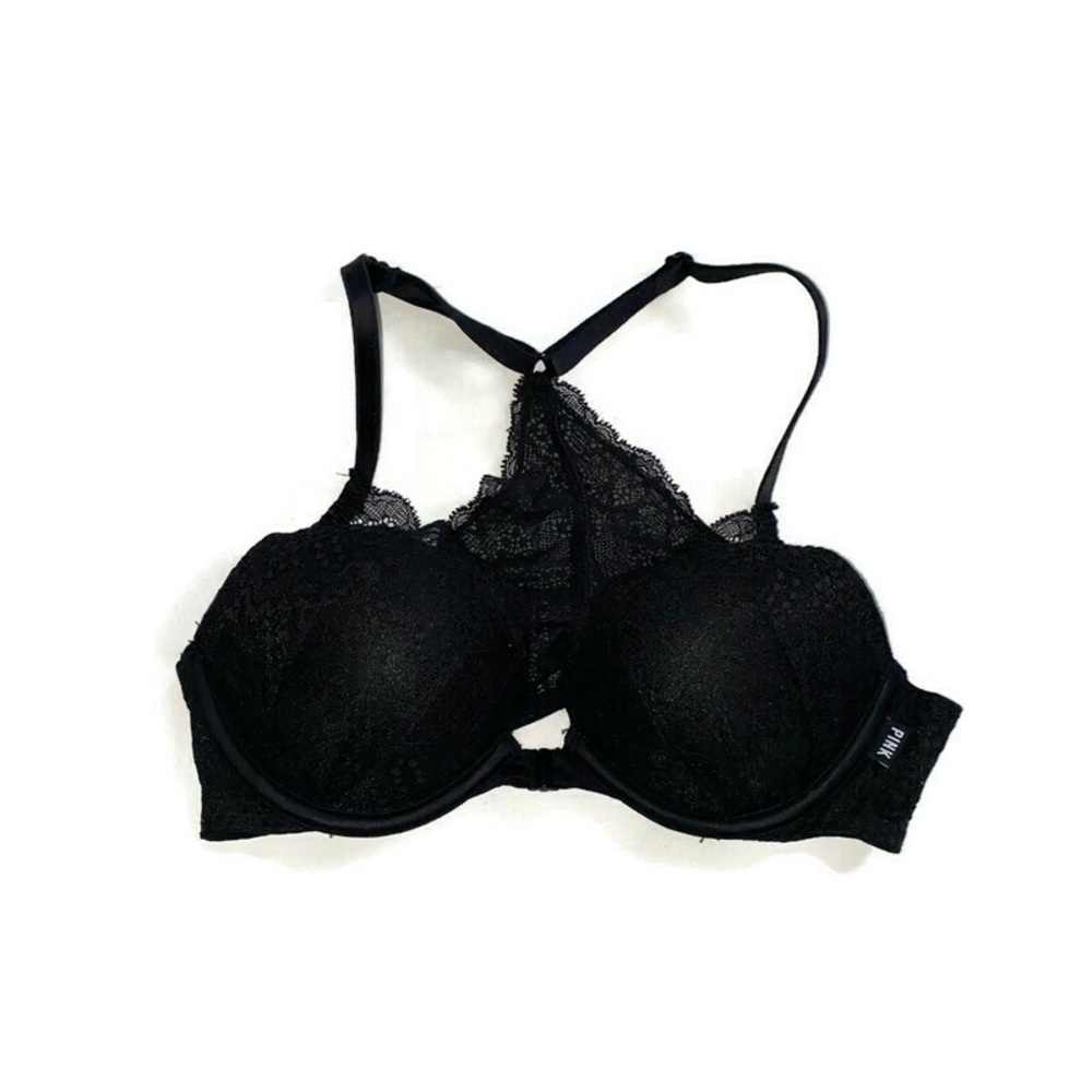 PINK Front clip Black Lace Bra